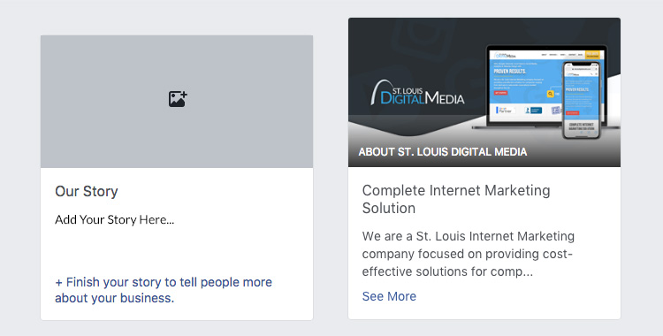 Facebook Business Our Story feature.