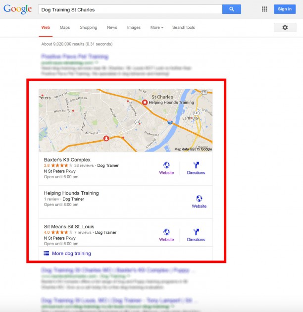 Google Local 3 Pack Search Results
