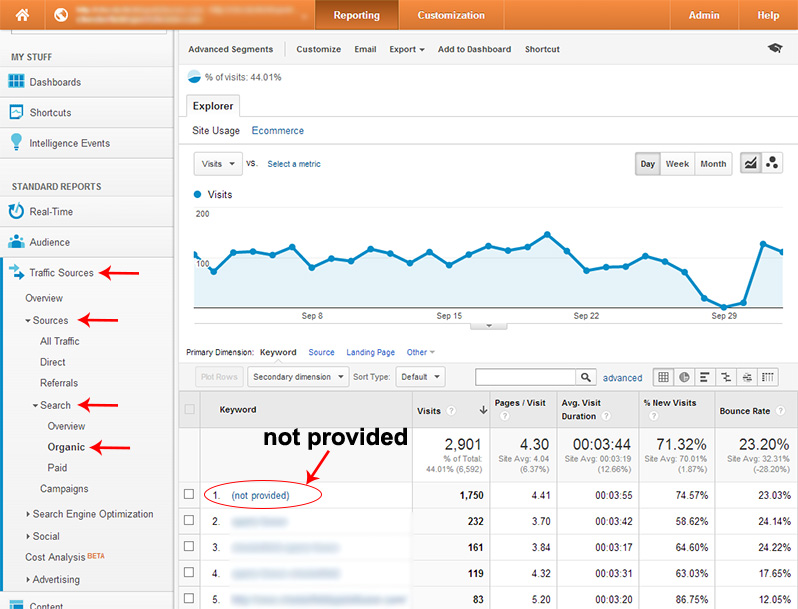Not Provided Keywords In Google Analytics Organic Search Traffic Report